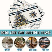 1/4/10 件圣诞蓝色雪花与圣诞树花卉图案桌旗与餐垫套装、圣诞气氛节日餐桌装饰布艺桌旗、圣诞装饰、礼品桌旗与餐垫套装适用于室内外庆祝活动、季节性派对用品、厨房餐桌装饰、派对餐桌装饰、居家桌旗、餐厅桌布装饰