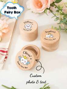 个性化木制牙仙盒 - 可定制儿童照片和文字，是掉牙的理想纪念品，可爱的木盒用于存放儿童掉落的牙齿，充满纪念意义。适合作为生日礼物 | 纪念礼物 | 圣诞节礼物 | 万圣节礼物