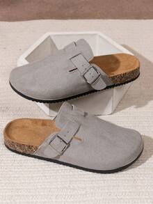 Men's Mule Shoes New Vintage Slip-On Loafers Casual Slouchy Shoes, Closed Toe Flat Mules With Adjustable Strap, Available In Thermal Lined Autumn/Winter Version And Non-Fleece Four-Season Version - Grey - View 6