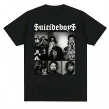 Suicideboy Era Tour Graphics Print T-Shirts For Men Harajuku Hip Hop Rock Style T Shirts Unisex Fashion Oversized Street T Shirt (2) - 黑色 - 查看 1