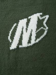 Suéter masculino ANDREILEE, estilo coreano vintage, minimalista e folgado, com estampa de letras em cores sólidas. Ideal para o trabalho no outono e inverno. - Verde - Ver 5