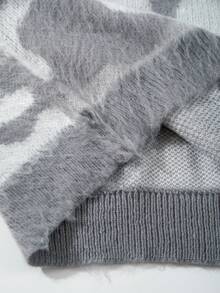 Unisex Fluffy Textured Abstract Pattern Knit Pullover Sweater, Casual College Style, Suitable For Spring, Autumn, Winter - Grey - View 10