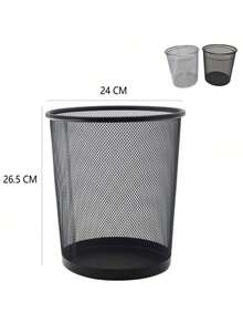 A Metal Mesh Round Trash Can, Wrought Iron Trash Can, Kitchen Storage Bin, Office Open-Top Wastebasket. - Black - View 4