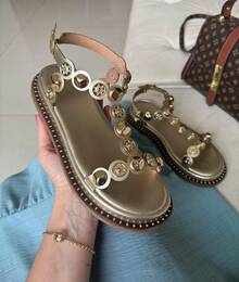 Women's Papete Boho Chic Flat Comfortable Rivets Sandals - Gold - View 6