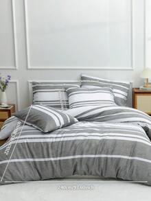 3 Stück Bettwäsche-Set, 3-teilige beidseitig bedruckte Bettbezug-Garnitur (2 Kissenbezüge + 1 Bettbezug) für alle Jahreszeiten, weiß/hellgrau gestreift, Größe Vollbett/Oversized für Schlafzimmer, Studentenwohnheim (Jungen/Mädchen), Reisen