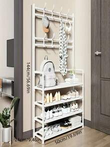 Estantería apilable y organizador de zapatos metálico multiusos con 4/5 niveles para 18 pares de zapatos, con armario para ropa, estantería para zapatos con casilleros para sombreros y abrigos, estantería de entrada para múltiples almacenamientos