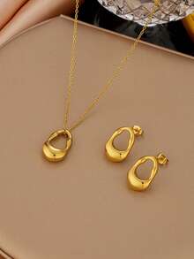 3 Peças/Conjunto Conjunto de Joias de Colar e Brincos Geométricos Assimétricos de Metal, Acessórios Minimalistas para Homens, Adequados para Uso Diário e Festas (Embalagem em Saco OPP)