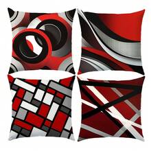 MEMNUN 4pcs 17.7*17.7in(45*45cm)/19.69*19.69in(50*50cm)/15.75*15.75in(40*40cm) Red White Gray Modern Abstract Geometric Print Polyester Pillow Covers [Pillow Insert Not Included], Home Decor Cushion Covers For Sofa, Bedroom, Car, Suitable For Daily Use Or High-End Minimalist Home Decoration - Multicolor - View 12
