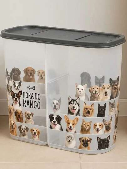 Porta Ração Pote C/ Tampa Pet Gato Cachorro Dispenser 2,4Lts