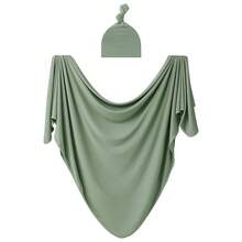 2 Stück/Set Neugeborenen Baby Empfangsdecke Wickeldecke Dehnbare Strick Wickelset mit passender Mütze für Neugeborenen Fotografie Wickeltücher