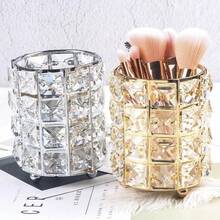 Metal Makeup Brush Storage Tube Eyebrow Pencil Makeup Organizer Bead Crystal Jewelry Storage Box - Multicolor - View 2