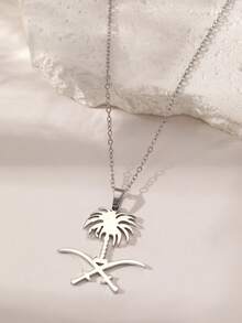 Stainless Steel Necklace With Saudi Arabia National Emblem Pendant, Fashionable Jewelry, Party Gift For Men