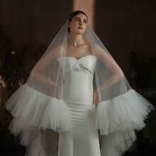 1pc Romantic Elegant Tulle Lace Bridal Veil / Handmade Layered Tulle Wedding Veil In Various Lengths / Without Hair Comb / Suitable For Proposal, Engagement, Wedding Ceremony, Photography / Extremely Gorgeous And Voluminous / Solid Color Tulle - Multicolor - View 11