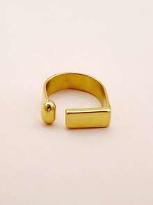 Mazuer 1pc 18K Gold Plated Stainless Steel Vintage Design Rectangular Open Ring, Gift For Women, Y2K Western Jewelry, Suitable For Celebrations, Parties, Daily Wear, Vacation - Gold - View 4
