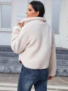 Women's Casual Everyday Faux Fur Jacket, Autumn/Winter - Beige - View 4