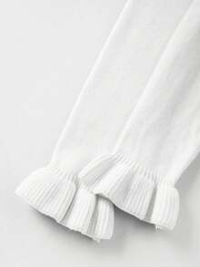 FOR BEAUTY Spring/Summer New Solid Color Minimalist V-Neck Long Sleeve Knit Sweater, Fashionable & Elegant Commuter Ruffle Trim Cardigan, Versatile Fitted Casual Everyday Cardigan Top - Flying - View 8