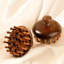 2-Piece Multi-Function Wood Scented Disc Massage Comb And Scalp Massager - Dual Function Detangling Comb With Interchangeable Heads - màu nâu - Xem 6