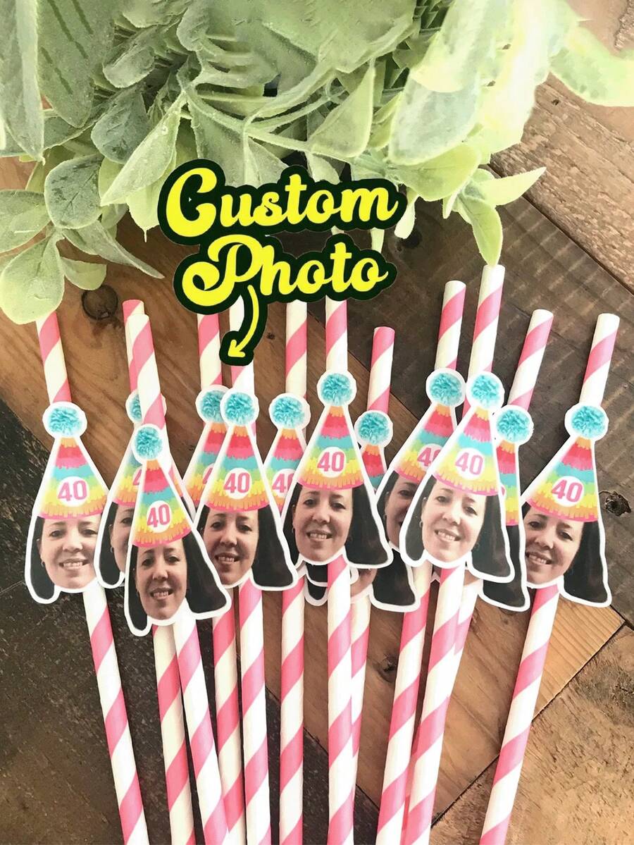 1/12/24/48pcs Customized Face Party Paper Straws, Bachelorette Party Personalized Face Straws, Customizable Age Birthday Party Face Straw Decors, Girlfriend Birthday Party Decor Gifts,Multi-Functional,Durable,Ornamental,Reusable,Exquisite,Stylish,High-Quality,Colorful,Modern,Custom,Personalized,Unique,Ideal Gifts For Him, - 彩色 - 查看 1