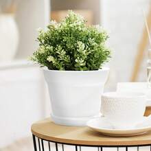 8/16 Sets Flower Pots With Tray For Plants, 6 In Thick Plastic Planters With Multiple Drainage Holes And Tray, Garden Containers Sets For Indoor & Outdoor House Plants, Seedling Starter Planters For Vegetable, Herbs, Garden Flowers (Black/White) - 白色 - 查看 8