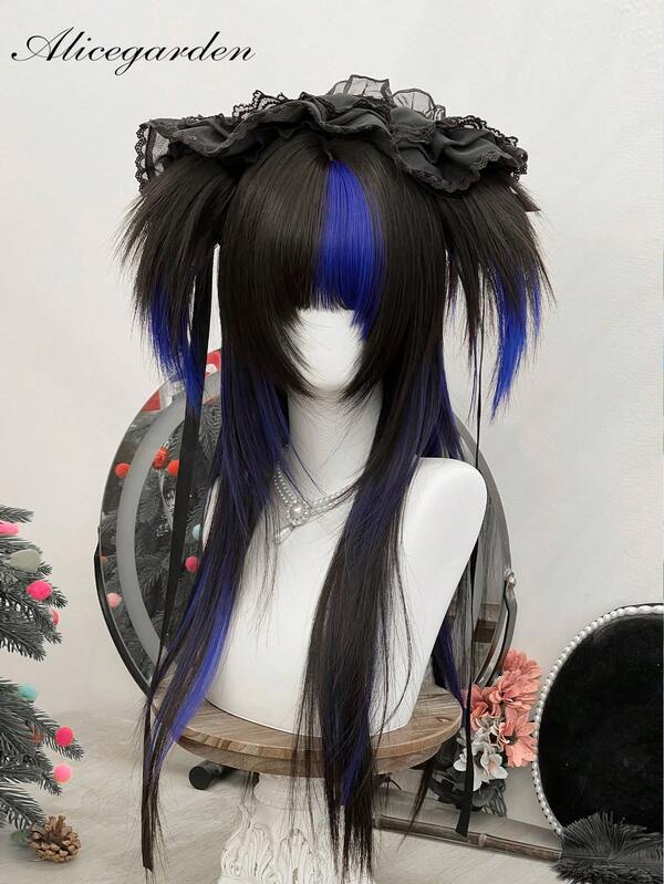 alicegarden 1 hitzebeständige synthetische Perücke mit Pony, mehrfarbige lange gerade Perücke, 30 Fuß lang, aus Fasern hergestellt, geeignet für täglichen Partygebrauch, natürliche Simulationsperücke