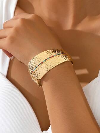 1 pieza Brazalete elástico con decoración de cristal brillante de moda, adecuado para fiestas y uso al aire libre de mujeres