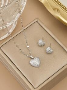 1 chiếc vòng cổ bằng thép không gỉ hình trái tim đính đá Rhinestone sang trọng dành cho nữ, 1 đôi bông tai hình trái tim đính đá Rhinestone sang trọng dành cho nữ, thích hợp cho tiệc tùng, đeo hàng ngày, phong cách châu Âu và Mỹ, cá nhân hóa, hào phóng, Zirconia khối, trang sức cưới, quà tặng cho bé gái, người thân, bạn bè, sinh nhật, ngày lễ tình nhân, quà tặng cho người yêu - Vàng - Xem 8