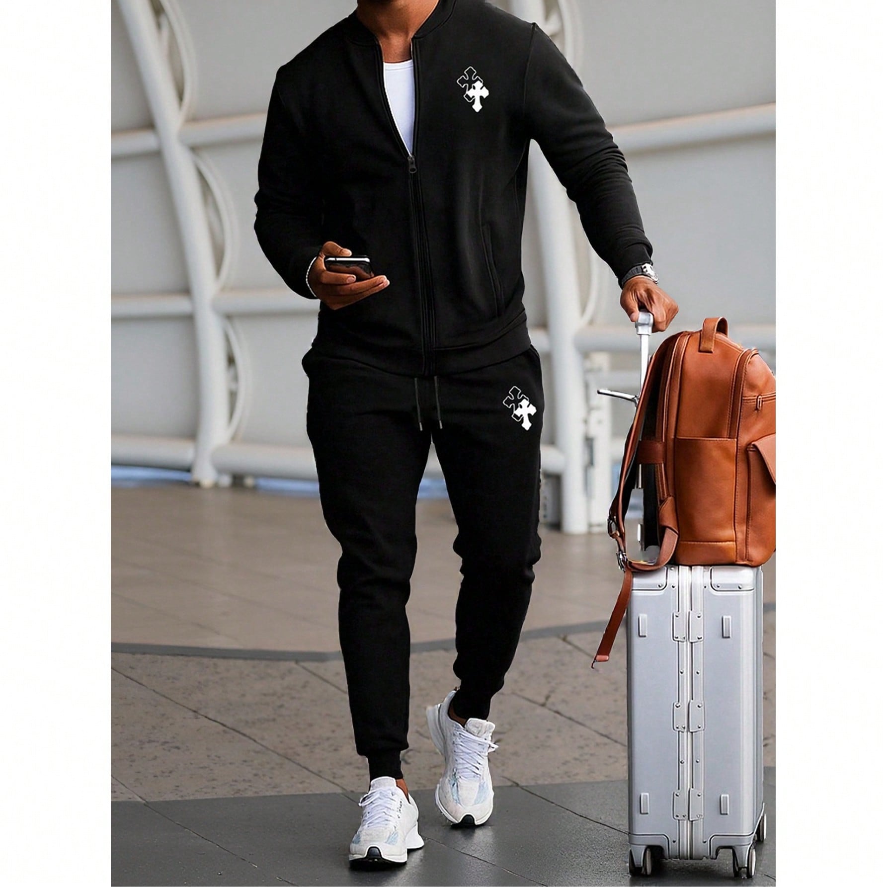 Conjunto de chaqueta y pantalones ligeros, casuales y de moda para deportes al aire libre, minimalista, para hombre