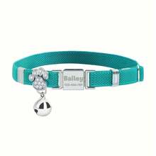 1pc Personalized Cat Collar With Engraved Stainless Steel Name Tag, Customizable Name And Phone Number, Elastic Paw Print Collar With Rhinestone Bell Pendant - Multicolor - View 14