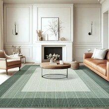 Washable Indoor Modern Bordered Accent Rug Soft Gradient Carpet Faux Wool Print Rug Stain Resistant Indoor Carpet With Non-Slip Backing Non-Shedding Low Pile Floor Cover For Laundry Kitchen Entryway - Green - View 1