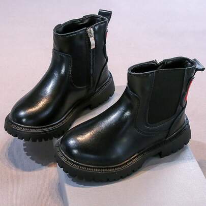 Girls Boots ~ Lug Sole Low Heel Fashion Ankle Kids Chelsea Bootie Elastic Gore Side Zipper