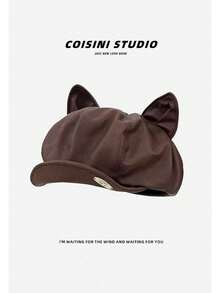 1pc Women's Solid Color PU Cat Ear Shaped Cosplay Beanie Hat, Casual Retro Street Fashion Versatile, Suitable For Outdoor, Skiing, Cycling, Travel, Party, Daily Use, Autumn/Winter - MM2520 - View 7
