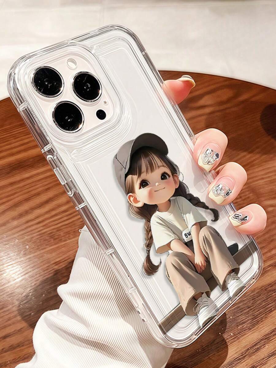1 ốp lưng điện thoại TPU mờ hình cô gái hoạt hình, che phủ toàn màn hình, tương thích với iPhone 16 15 14 13 12 11 Pro Max, A55/54/53/52/51, S24/23/22/21 Ultra, phiên bản quốc tế, không phải phiên bản nội địa. - Nhiều màu - Xem 1