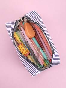 1/2 件灯芯绒纯色化妆包，大容量铅笔盒灯芯绒化妆包，便携式旅行洗漱包，返校礼物，文具和学校用品，旅行可重复使用的储物袋，美学化妆储物袋 - 彩色 - 查看 3