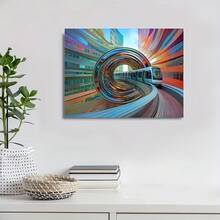 1PCS Modern Abstract City Train Canvas Wall Art, Dynamic Urban Landscape Print For Living Room, Colorful Futuristic Subway Home Decor, Contemporary Geometric Design Stretched Artwork - 彩色 - 查看 3
