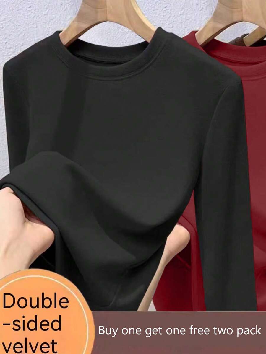 2pcs TAI TONG MIAO Men's Casual Solid Color Round Neck Long Sleeve Tops - Black - View 1