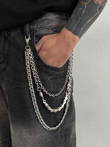 1 pieza Cadena de cintura de estilo punk de moda para hombres, cadena de cintura de jeans versátil y casual, cadena de metal multicapa para pantalones, adecuada para uso diario