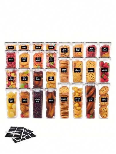 6/15/24pcs Airtight Food Storage Containers With LIDS And Labels,Plastic Kitchen Storage Containers, Dry Cargo Jars For Flour, Sugar And Grains, Pasta, Tea, Nuts And Coffee Beans, Plastic Food Preservation Jars, Home Kitchen Serving Items,Local Warehouse