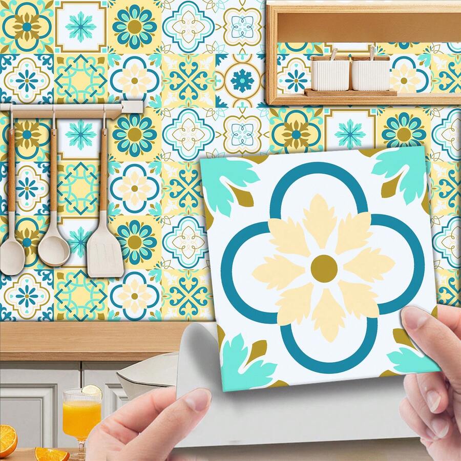 10 piezas de pegatinas autoadhesivas y extraíbles para la cocina, pegatinas de pared con patrón floral 2D vintage, adecuadas para la cocina, la sala de estar, el baño, el dormitorio y otras decoraciones de pared del hogar