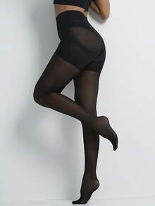 1 Pair/Set Women High Waist Shaping Opaque Pantyhose - Fashionable Sexy High Elasticity Transparent Tights, Comfortable - Black - View 6