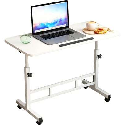 Höhenverstellbarer Schreibtisch mit Rollen, Tisch Computertisch Stehpult Schreibtisch Höhenverstellbar für Walking Pad Laufband für Zuhause, PC Tisch Klein für Home Office, 60 x 40 cm / 80 x 40 cm, Weiß, Schwarz