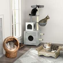 PawHut Wicker Cat House, Raised Cat Bed With Cylindrical Base, 42 X 33 X 52cm - Brown - View 8