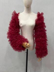 1pc Black Sheer Mesh Long Sleeve With Ruffles And Bubble Sleeves 2pcs Bride Arm Sleeve Valentine's Day Valentines Autumn Accessories - Black - View 16