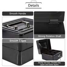 ARISE - Caja de Caudales Portátil con Llave, Caja Fuerte de Acero con Bandeja Interior, Ideal para Dinero, Oficina, Tienda y Hogar, Varios Tamaños (12.5/15/20/25/30 cm), Colores Azul, Rojo, Verde, Negro - Negro - Ver 5