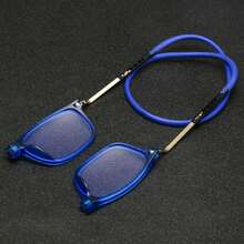 TR90 Magnetic Neck Hanging Reading Glasses, +100 To +400 Magnification, Magnetic Closure - Lightweight Foldable Glasses For Computer, Phone, Books - Compatible With Reading Glasses Or Contact Lenses - Suitable For Elderly And Professionals (Blue Frame/Clear Lens) - Professional Medical Grade Optical Glasses - 藍色 - 查看 4