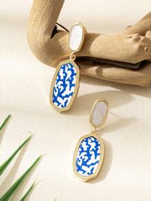 1 Pair Retro Minimalist Fashion Long Earrings, Alloy & Acrylic Printed Earrings - Earrings - View 4