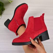Women Ankle Boots & Booties」Casual Fashion Is Versatile.Leisure, Fashion, Sports, Hook And Loop, Home, Autumn And Winter New Collection, Round Toe, Thick Heel, Boots, Short Boots - Red - View 2