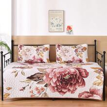 3 Pieces Reversible Botanical Plant Coverlet Set With 2 Pillow Shams, Floral Quilt Set Blush Queen King Size, Quilted Printed Lightweight Bedspread Bedding Set Suitable For Wedding Items, Valentines Day Home Bed Room Decor, Easter Gifts, Mothers Day Gift, All Season - Blush - 查看 4
