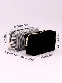 1/2 件灯芯绒纯色化妆包，大容量铅笔盒灯芯绒化妆包，便携式旅行洗漱包，返校礼物，文具和学校用品，旅行可重复使用的储物袋，美学化妆储物袋 - 彩色 - 查看 5