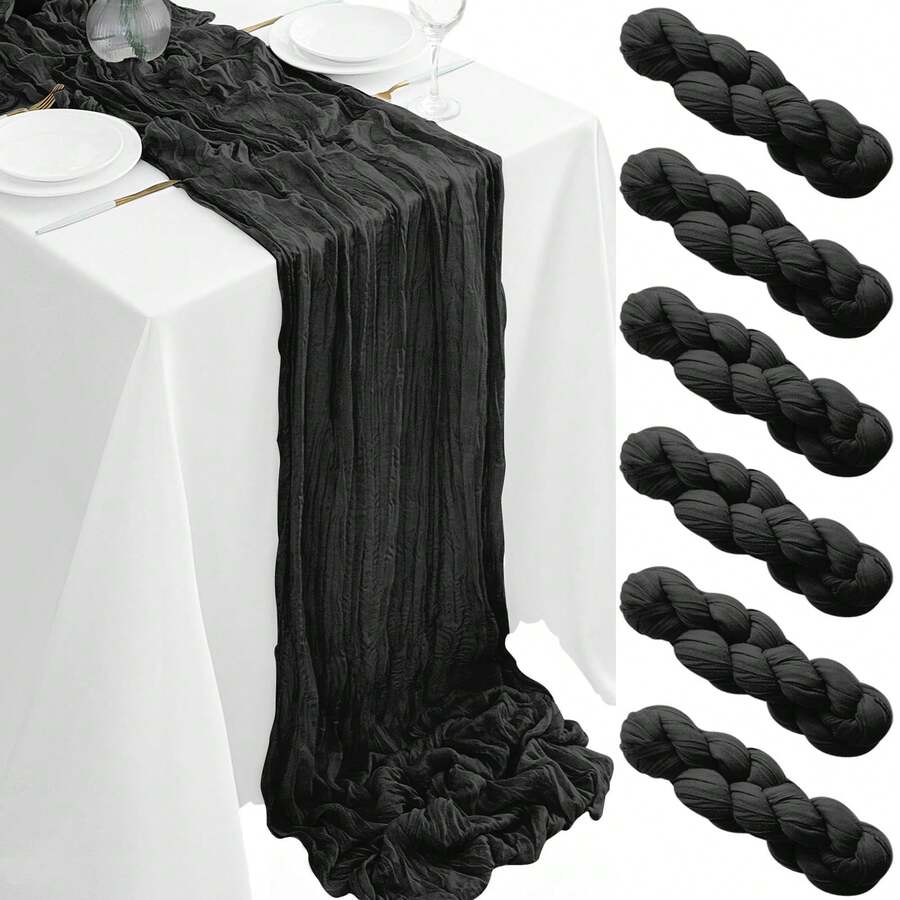 6/12Pack Black Cheesecloth Table Runner 17x108Inch Spring Easter Cheese Cloth Table Runner 9FT Boho Gauze Table Runners Rustic Sheer Table Runners For Wedding Bridal Party Decor - 黑色 - 查看 1