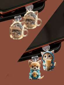 2pcs Cute 2D Acrylic Flat Black Cat Dust Plug, Suitable For Type-C & Lightning Charging Port, Phone Earphone Charging Interface Dust Plug Pendant Decor